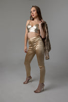 Skinny Pintuck Gold Stretch Pants