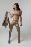 Skinny Pintuck Gold Stretch Pants