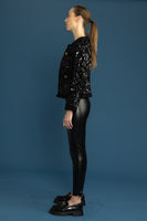 Sequins Tweed Collarless Jacket Chanel Style